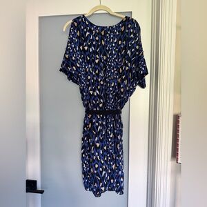 Trina Turk silk blue cheetah print dress
